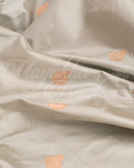 Banarasi Katan Silk Grey & Peach Saree With Stitched Blouse In Size 38-44 mayukhasarees