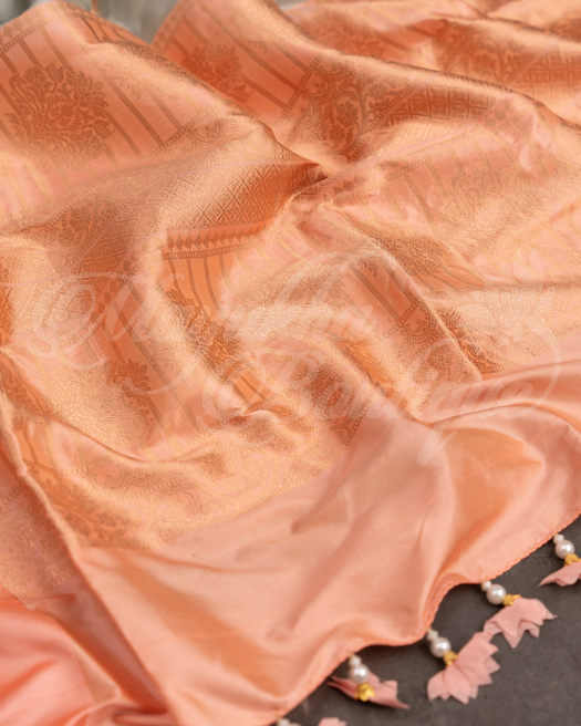 Banarasi Katan Silk Grey & Peach Saree With Stitched Blouse In Size 38-44 mayukhasarees