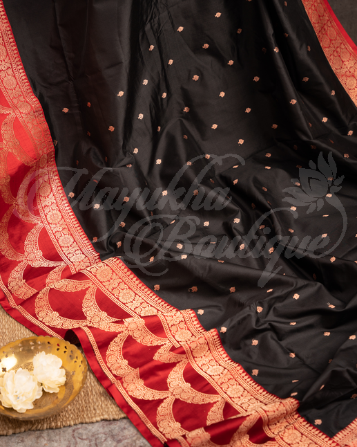 Banarasi Katan Silk Saree With Stitched Blouse In Size 38-44 mayukhasarees