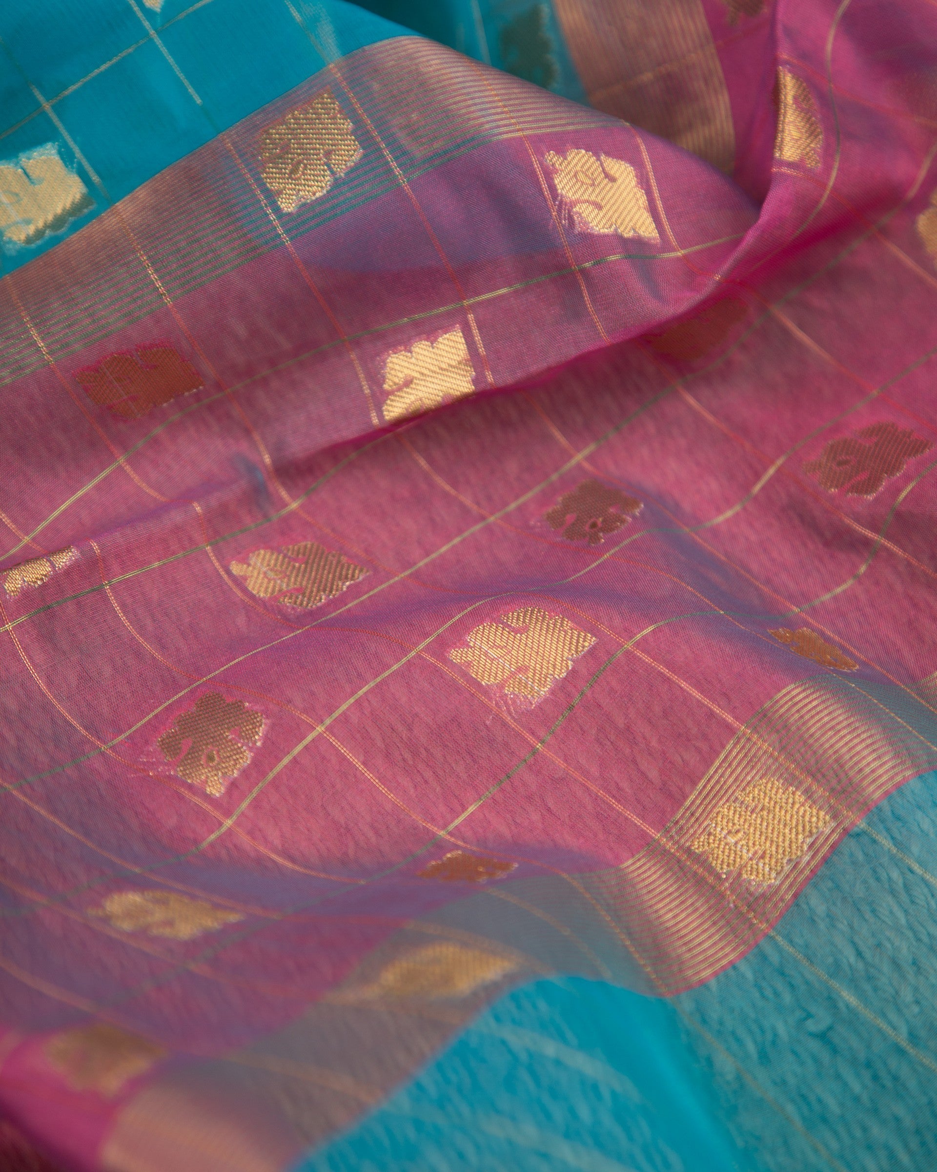 Banarasi Kora Blue & Pink Traditonal Awakening Saree With Stitched Blouse In Size 38-44 mayukhasarees