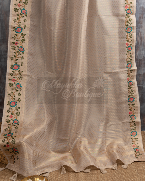 Banarasi Kora Tifli Beige Saree mayukhasarees