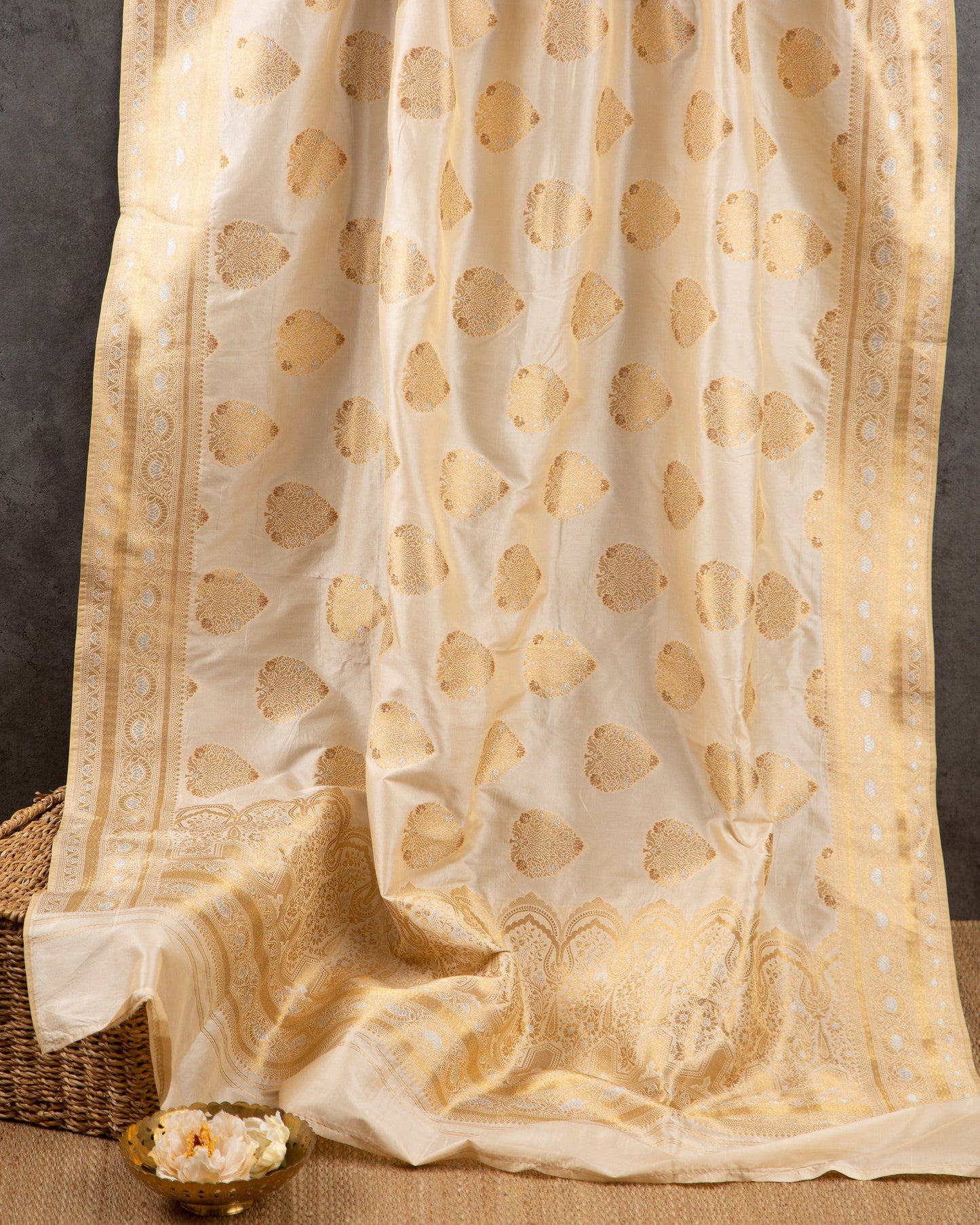 Banarasi Munga Beige & Black Beguiling Beige Saree With Stitched Blouse In Size 38-44 mayukhasarees