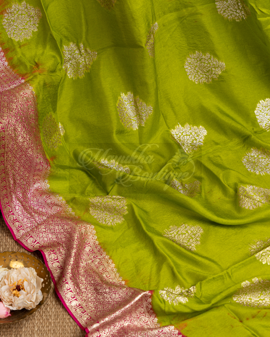 Banarasi Munga Butta Green Saree mayukhasarees