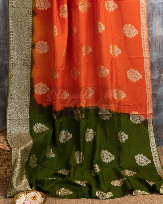 Banarasi Munga Butta Ornage Saree mayukhasarees