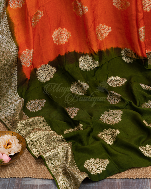 Banarasi Munga Butta Ornage Saree mayukhasarees