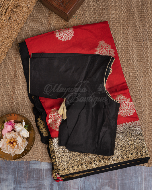 Banarasi Munga Butta Red Saree mayukhasarees