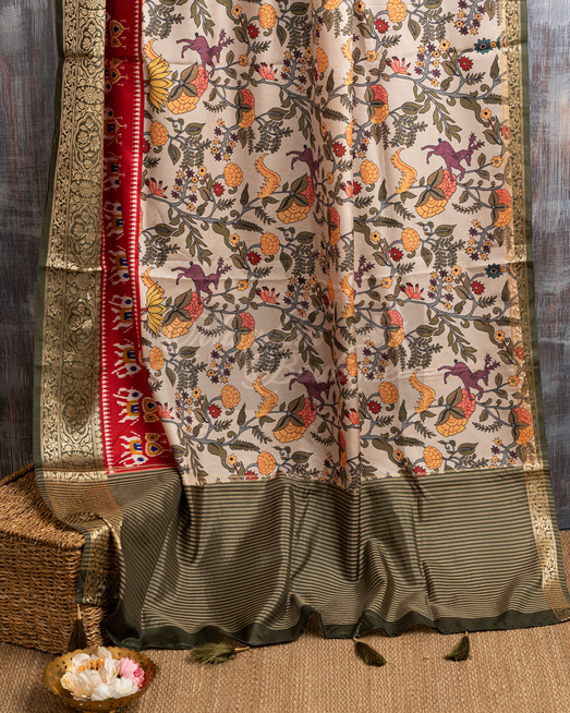 Banarasi Munga Kalamkari Pale Green Saree mayukhasarees