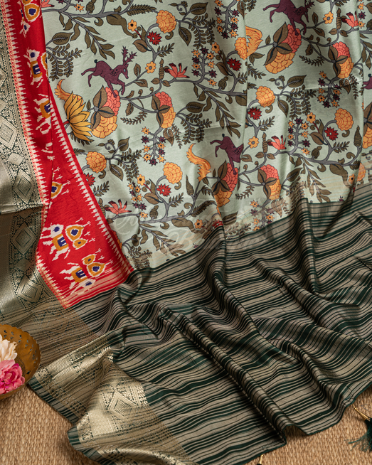 Banarasi Munga Patola And Kalamkari Saree mayukhasarees