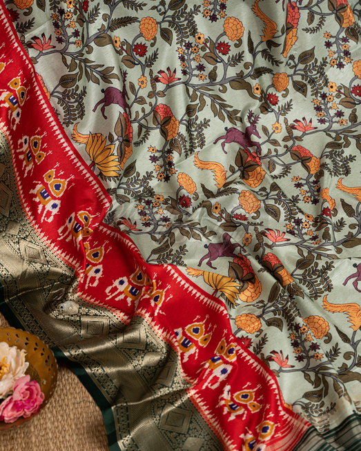 Banarasi Munga Patola And Kalamkari Saree mayukhasarees