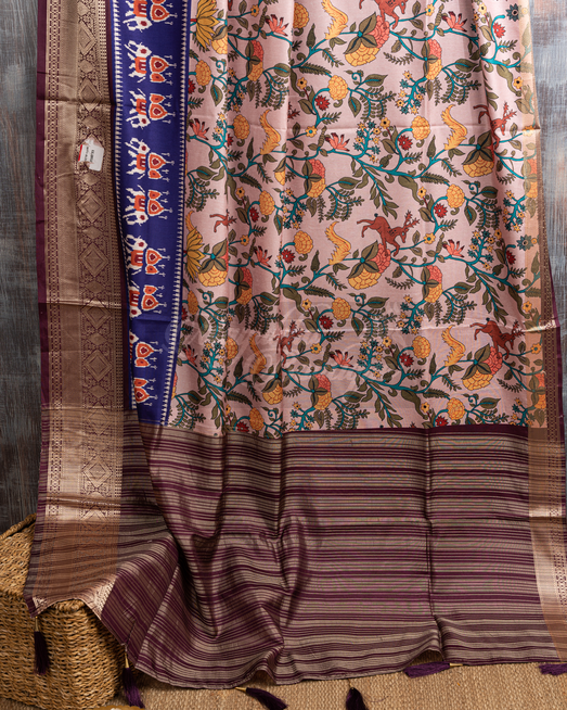 Banarasi Munga Peach Kalamkari Saree mayukhasarees