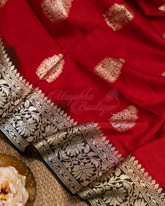 Banarasi Munga Red Saree mayukhasarees