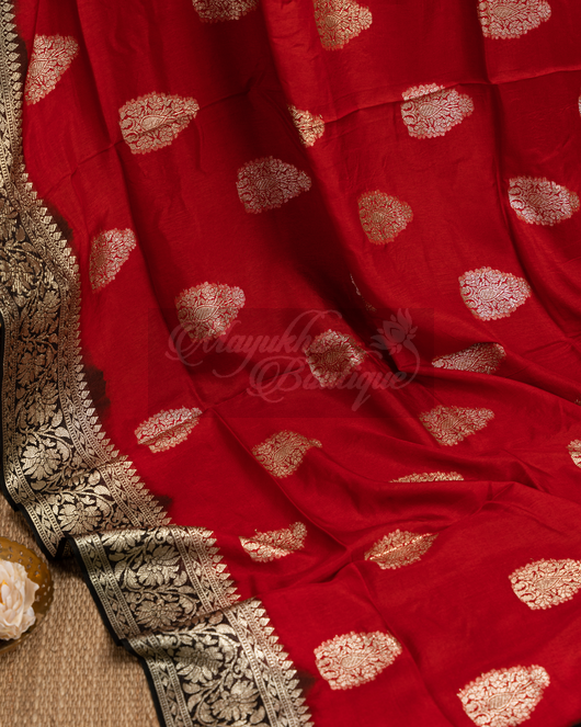 Banarasi Munga Red Saree mayukhasarees