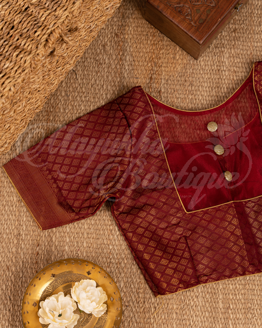 Banarasi Soft Silk Off White & Maroon Saree With Stitched Blouse In Size 38-44 mayukhasarees