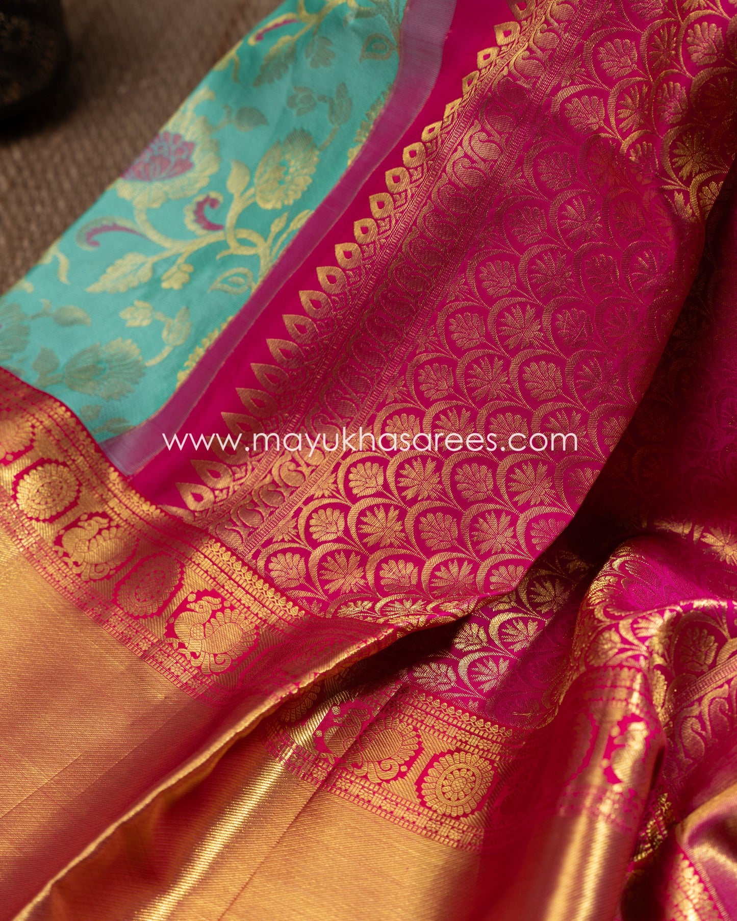 Blue And Pink Tifli Kanchipuram Silk Saree With Stitched Blouse mayukhasarees