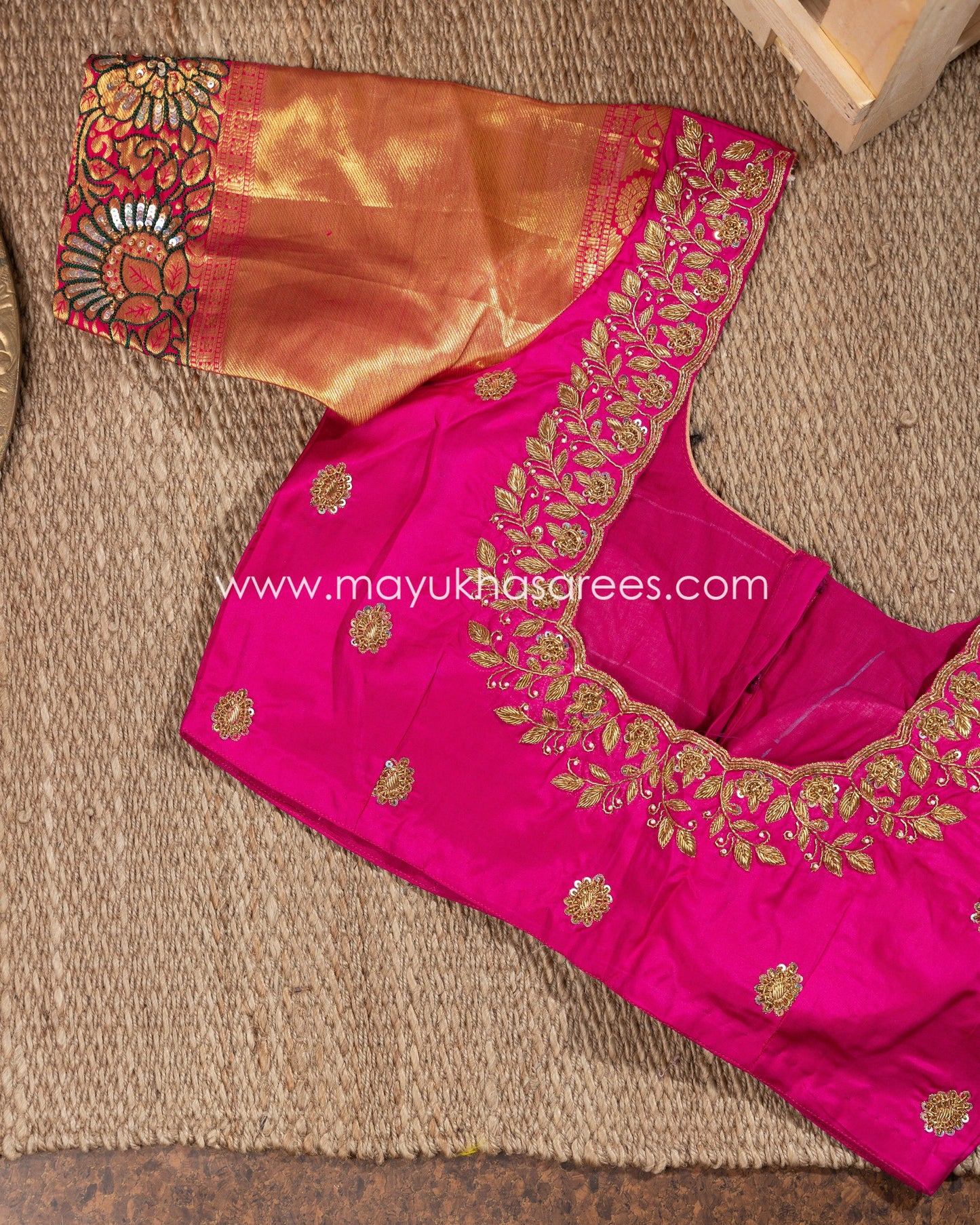 Blue And Pink Tifli Kanchipuram Silk Saree With Stitched Blouse mayukhasarees