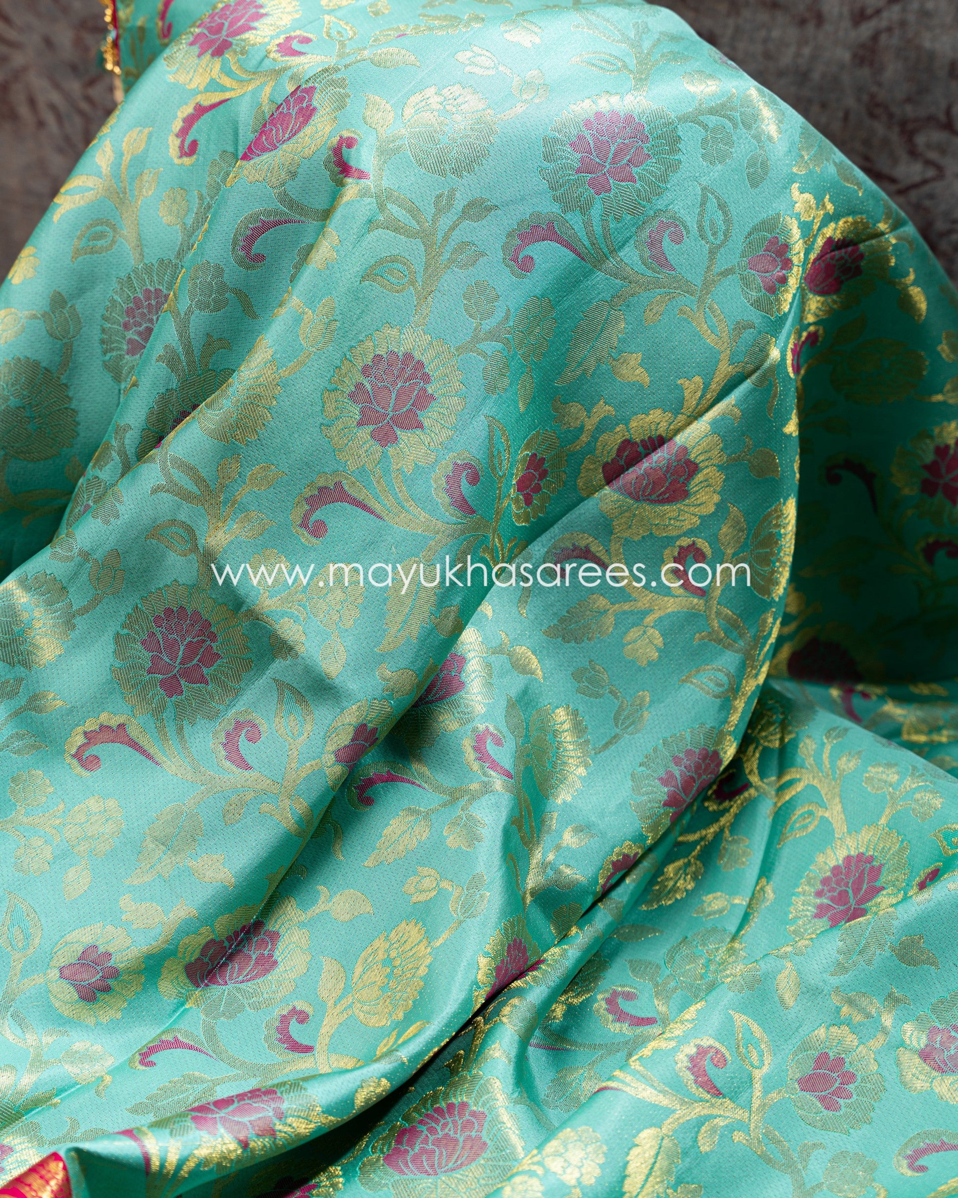 Blue And Pink Tifli Kanchipuram Silk Saree With Stitched Blouse mayukhasarees