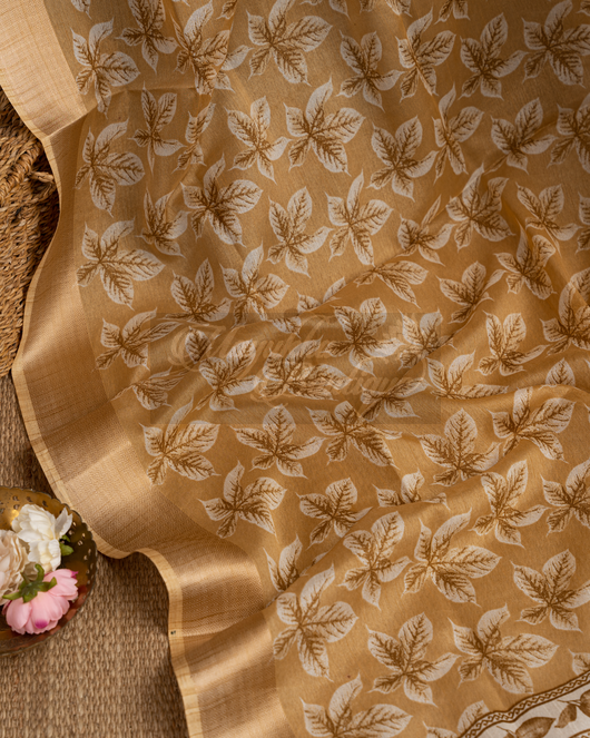 Chanderi Block Print Burnt Yellow Saree mayukhasarees