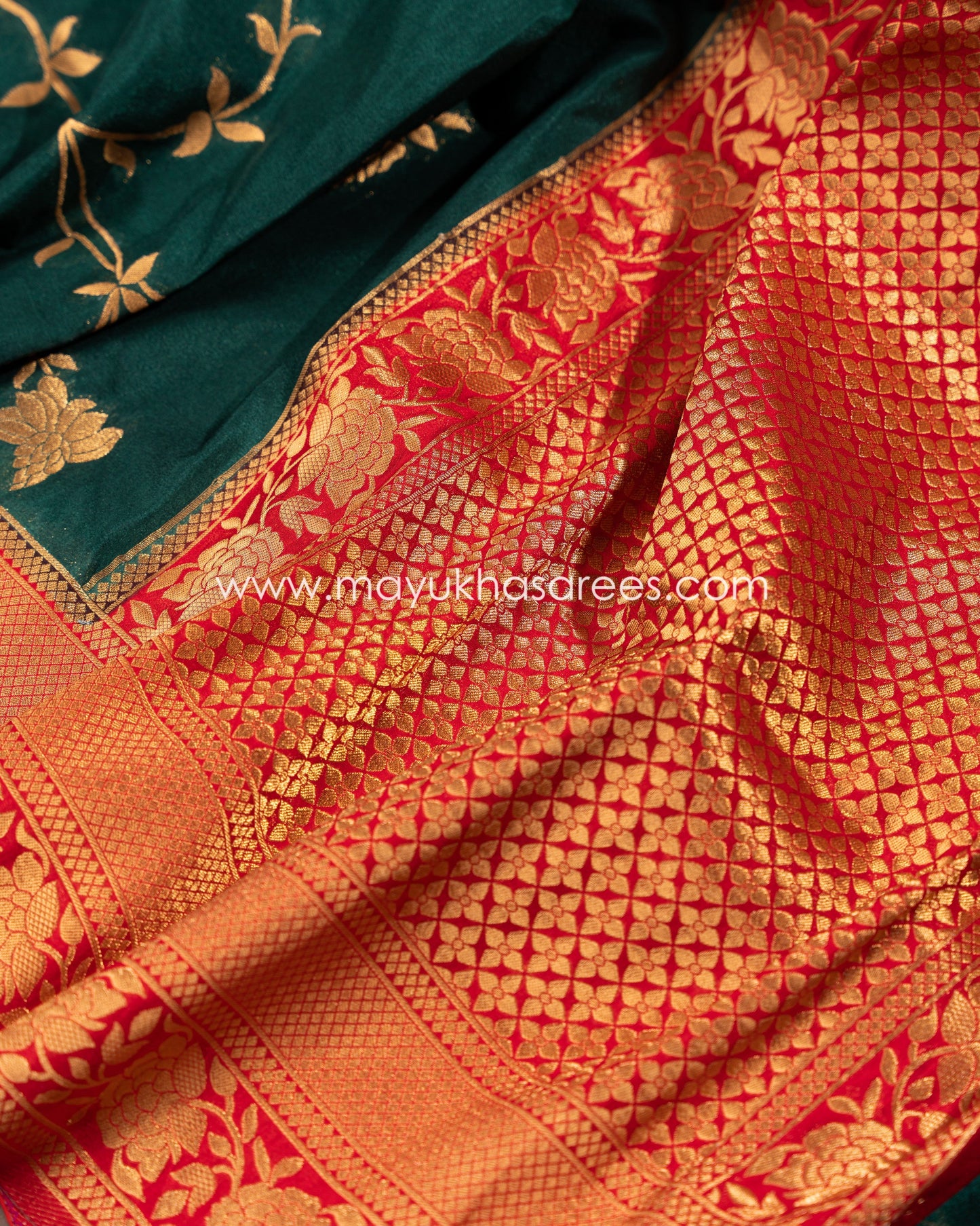 Green Banarasi Munga Silk Saree With Stitched Blouse mayukhasarees