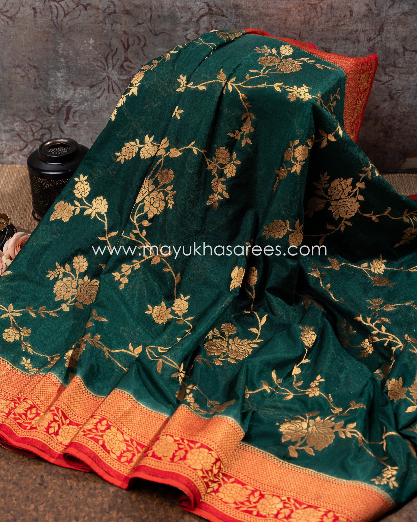 Green Banarasi Munga Silk Saree With Stitched Blouse mayukhasarees