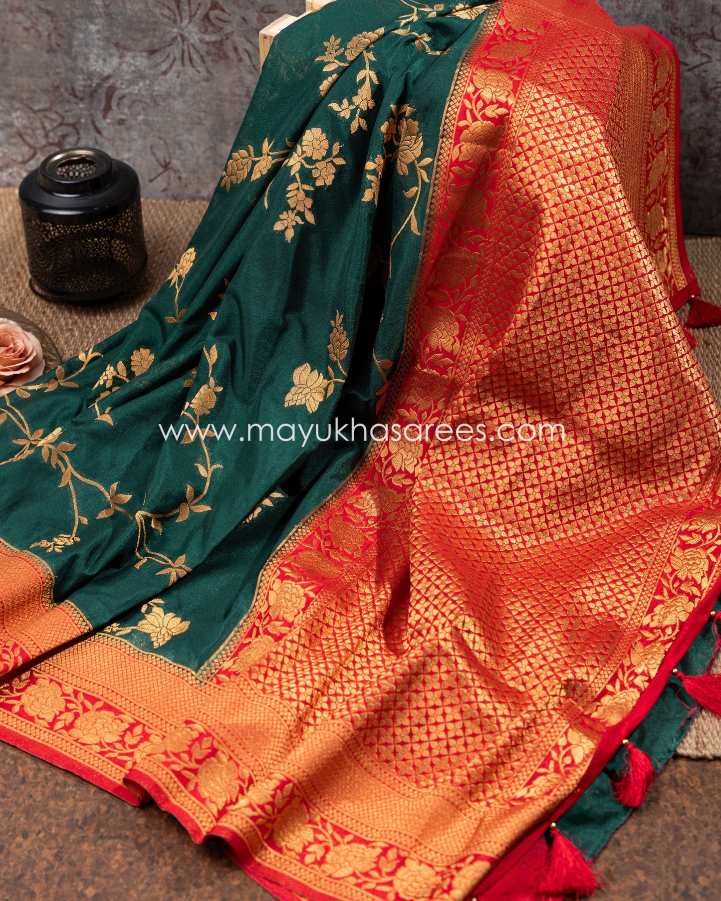 Green Banarasi Munga Silk Saree With Stitched Blouse mayukhasarees