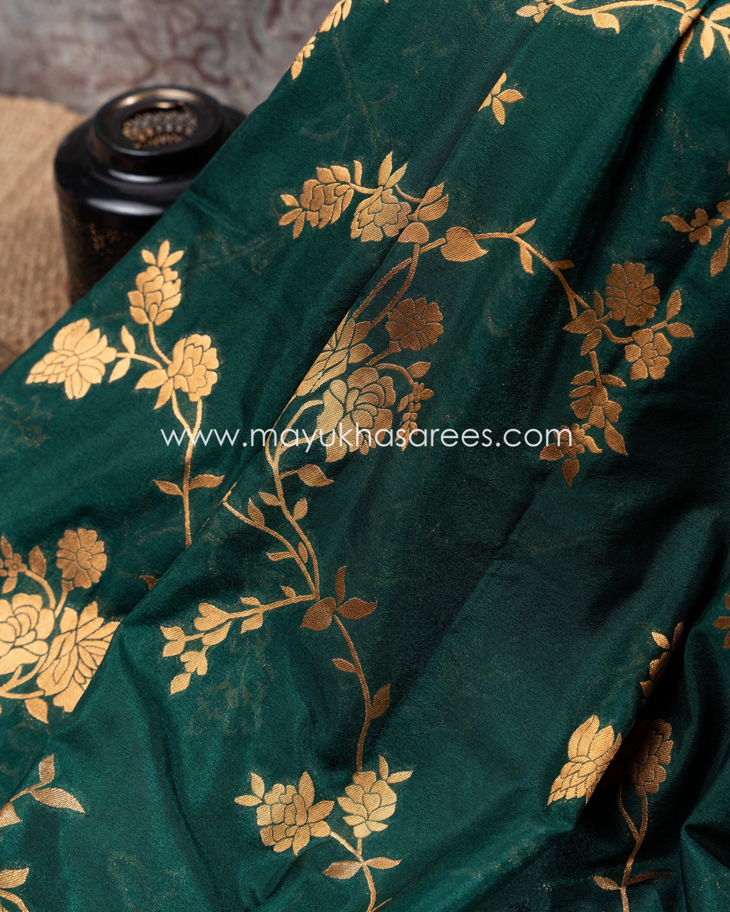 Green Banarasi Munga Silk Saree With Stitched Blouse mayukhasarees