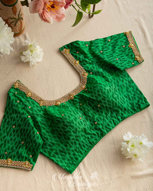 Green Enchatement Ikkat Sico Blouse mayukhasarees