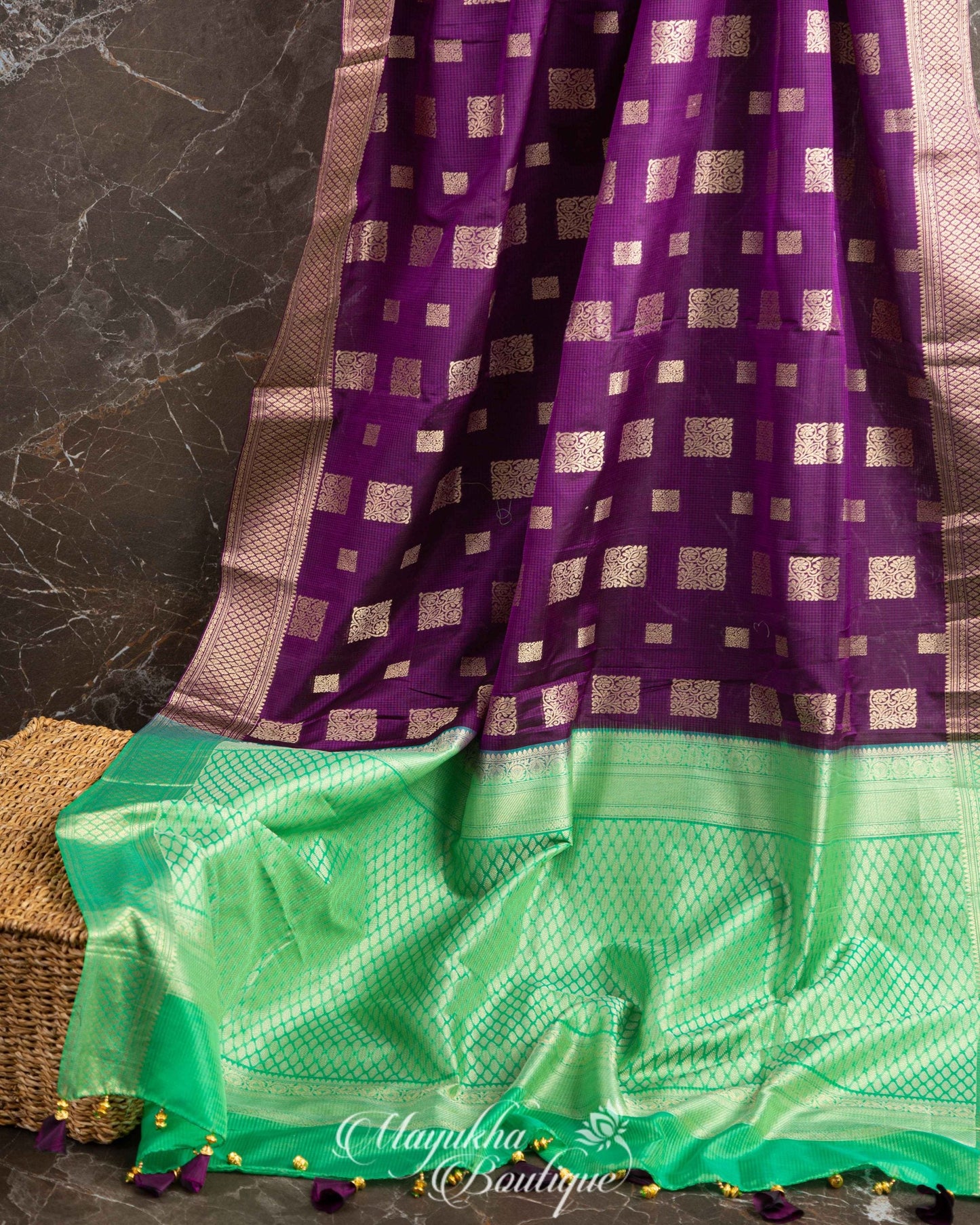 Kanchipuram Kora Pristine Purple Purplesaree With Stitched Blouse In Size 38-44 mayukhasarees