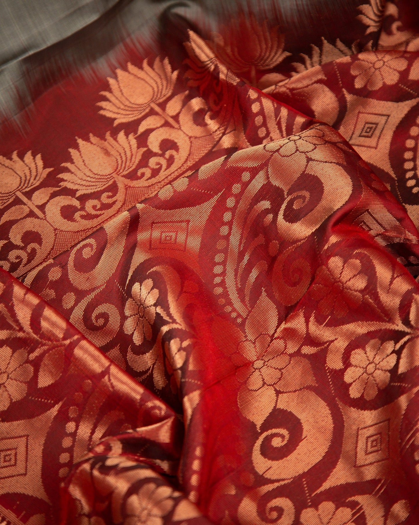 Kanchipuram Koravai Gray & Maroon Dawn-Y Affair Saree With Stitched Blouse In Size 38-44 mayukhasarees