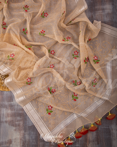 Kota Blend Floral Embroidery Saree With Stitched Blouse In Size 38-44 mayukhasarees