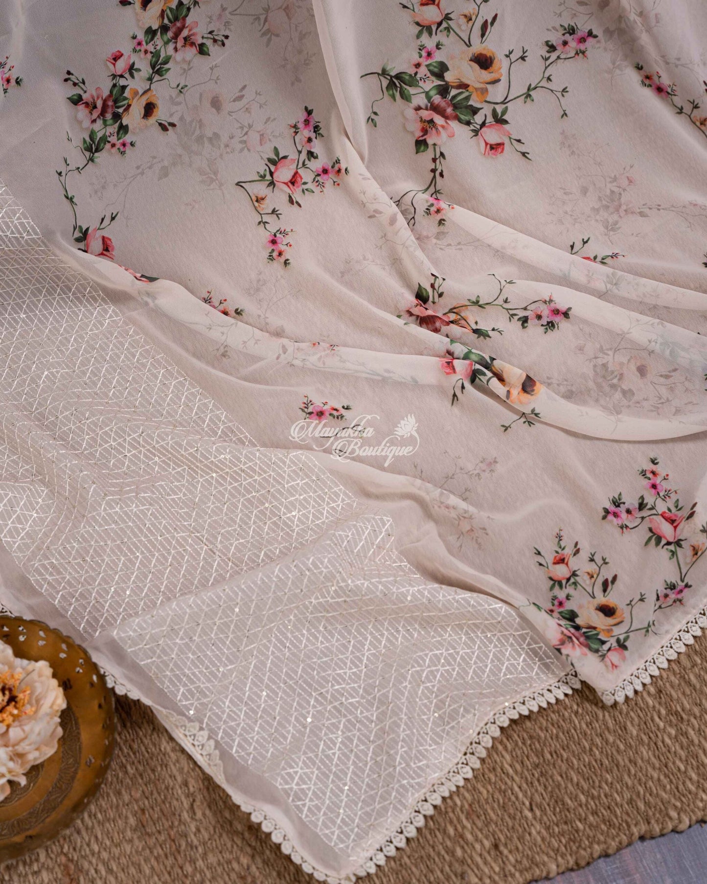 Light Weight Party Wear Georgette With Chikankari Embroidered Borders
Beige Creamy Edit Saree With Stitched Blouse In Size 38-44 mayukhasarees