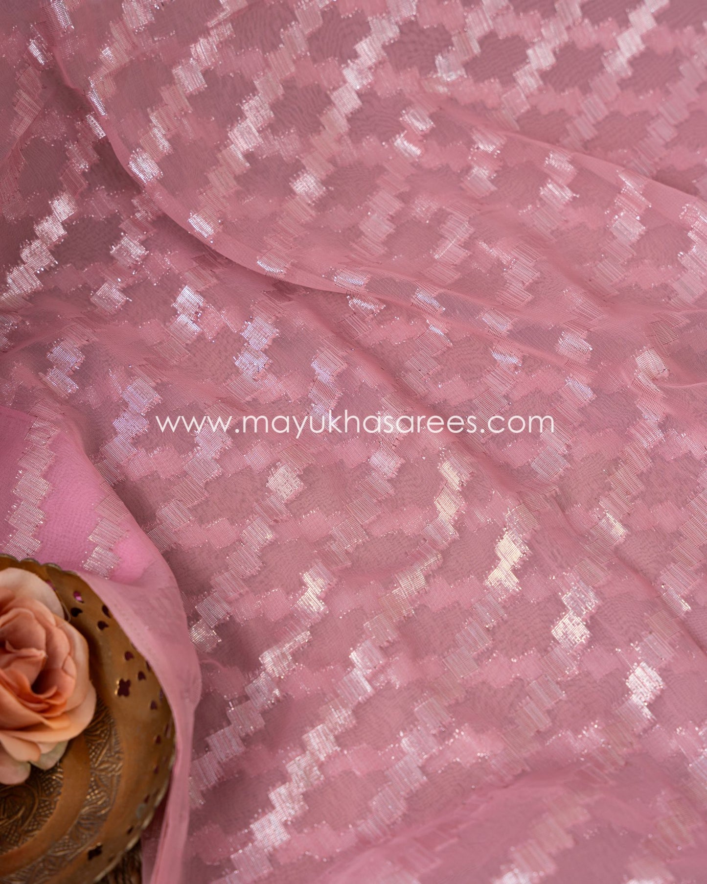 Lavender Blossom: Chikankari And Linen Gorgette Saree With Stitched Custom Blouse