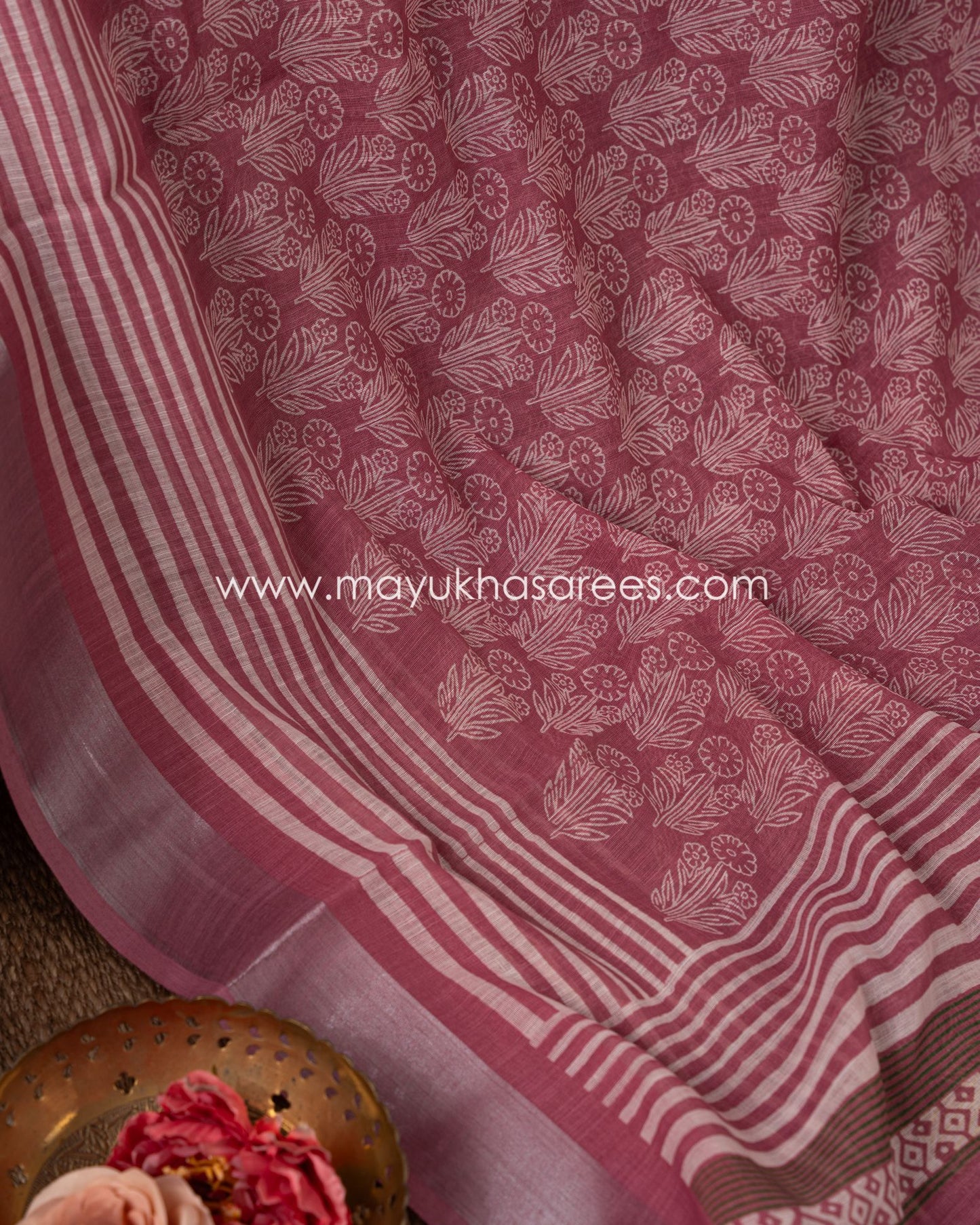 Mauve Lace Elegance: Chanderi Cotton Silk Saree With Stitched Custom Blouse