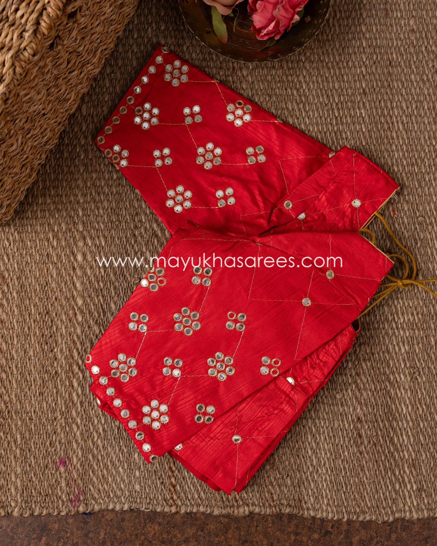 Golden Blossom Banarasi Kora Mustard And Red Designer Saree