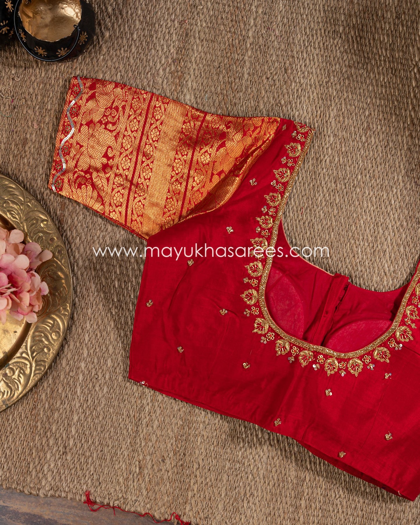 Silk Bliss: Beige And Red Kanchipuram Kuppadam Saree With Stitched Custom Blouse