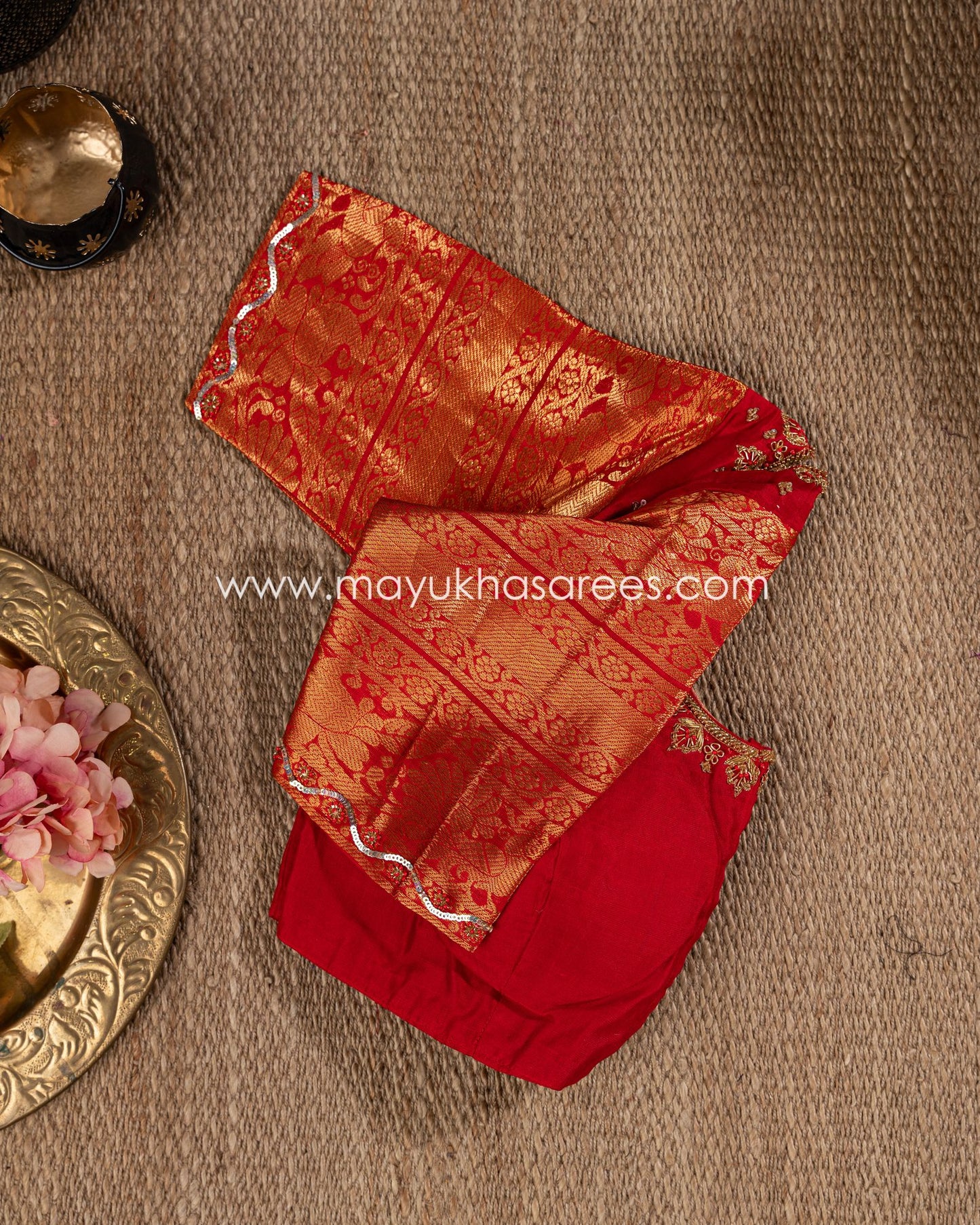 Silk Bliss: Beige And Red Kanchipuram Kuppadam Saree With Stitched Custom Blouse