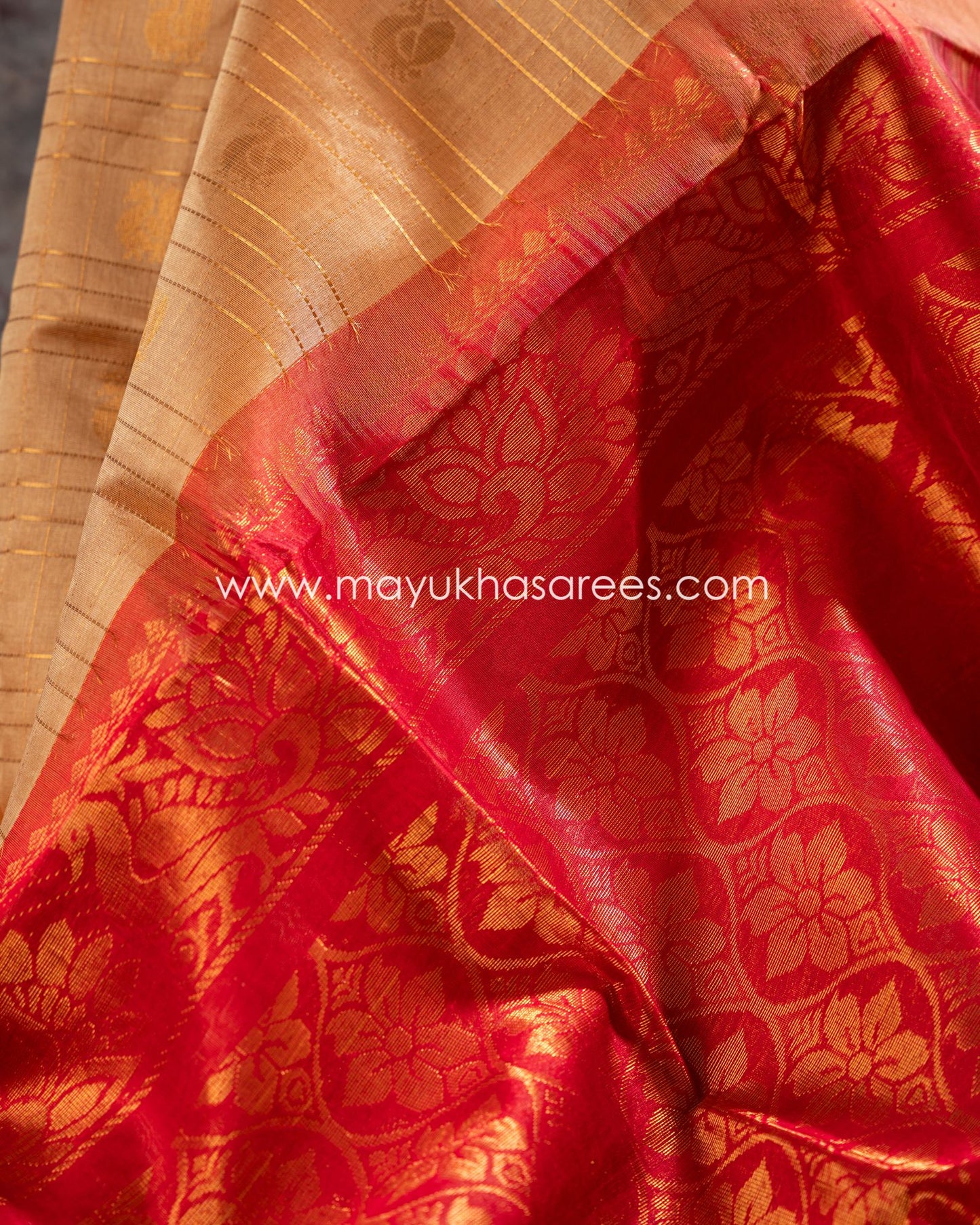 Silk Bliss: Beige And Red Kanchipuram Kuppadam Saree With Stitched Custom Blouse