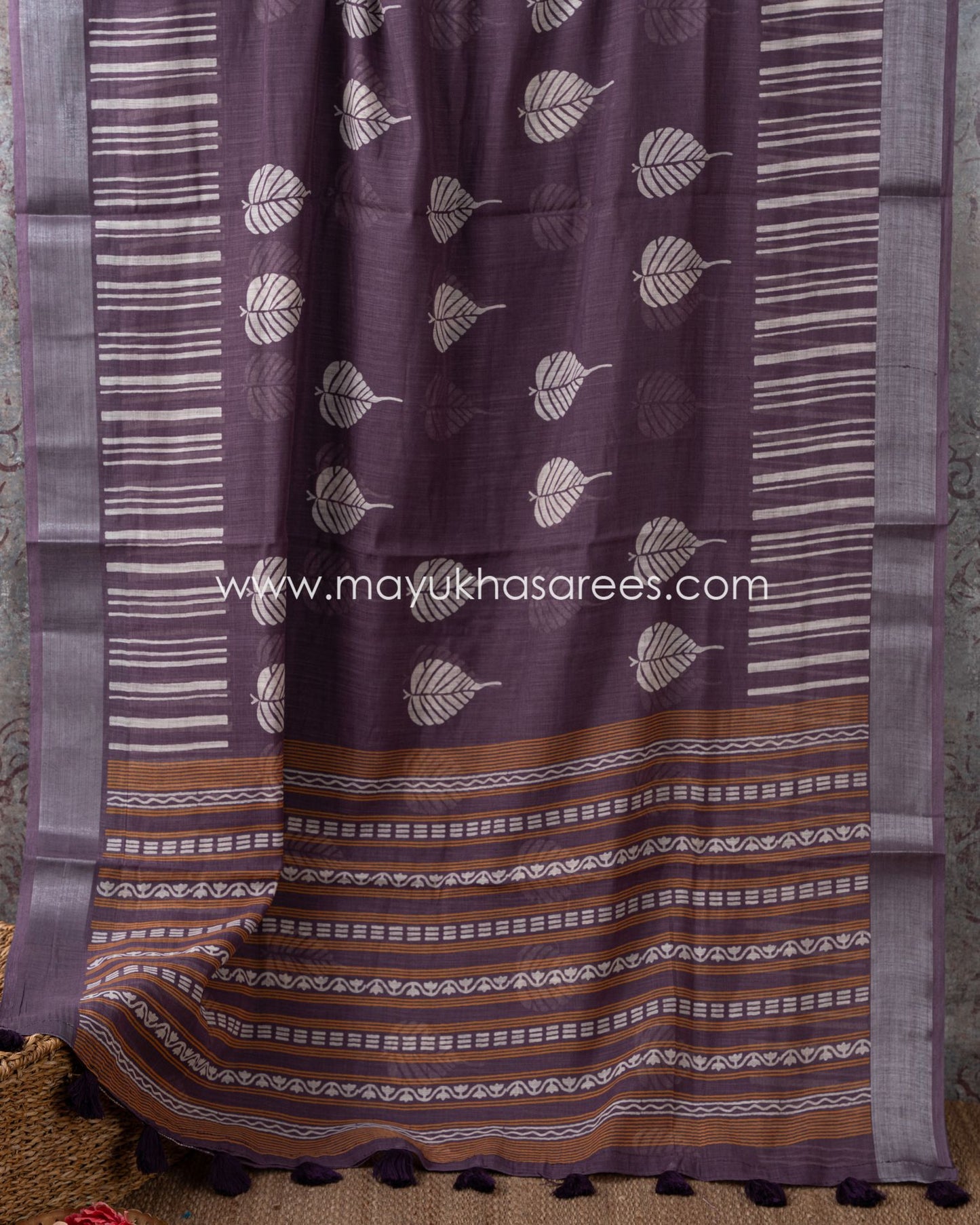 Chanderi Wine And White Cotton Silk Saree With Lace Blouse