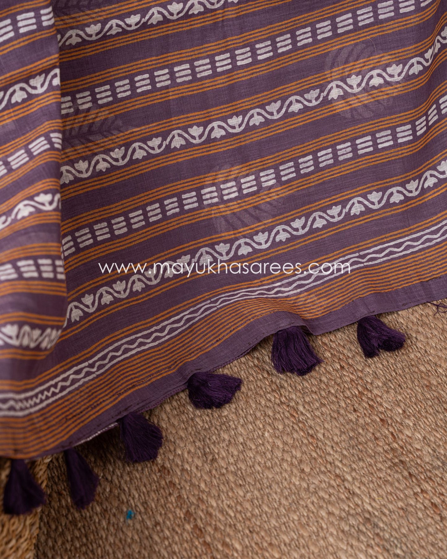 Chanderi Wine And White Cotton Silk Saree With Lace Blouse