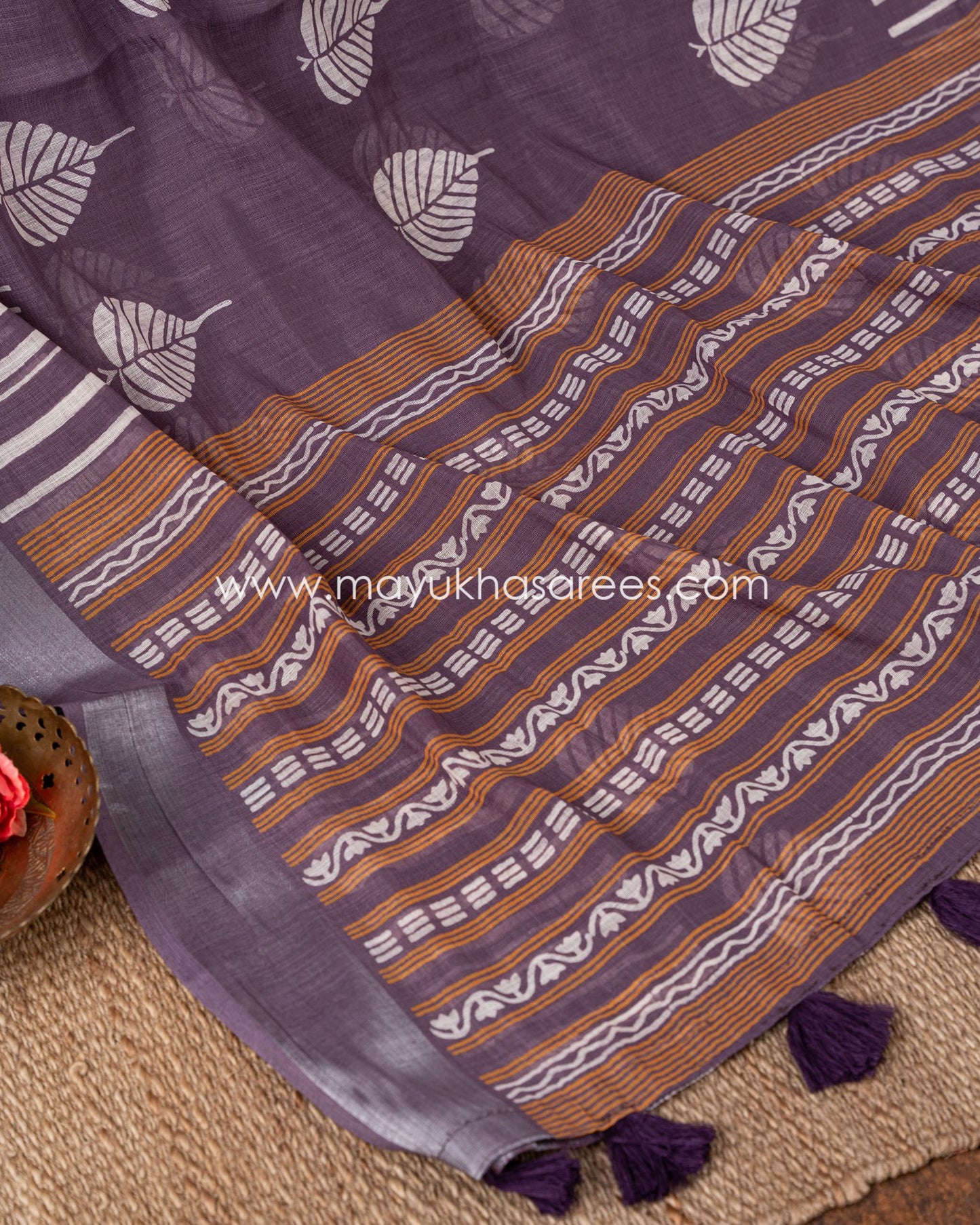 Chanderi Wine And White Cotton Silk Saree With Lace Blouse