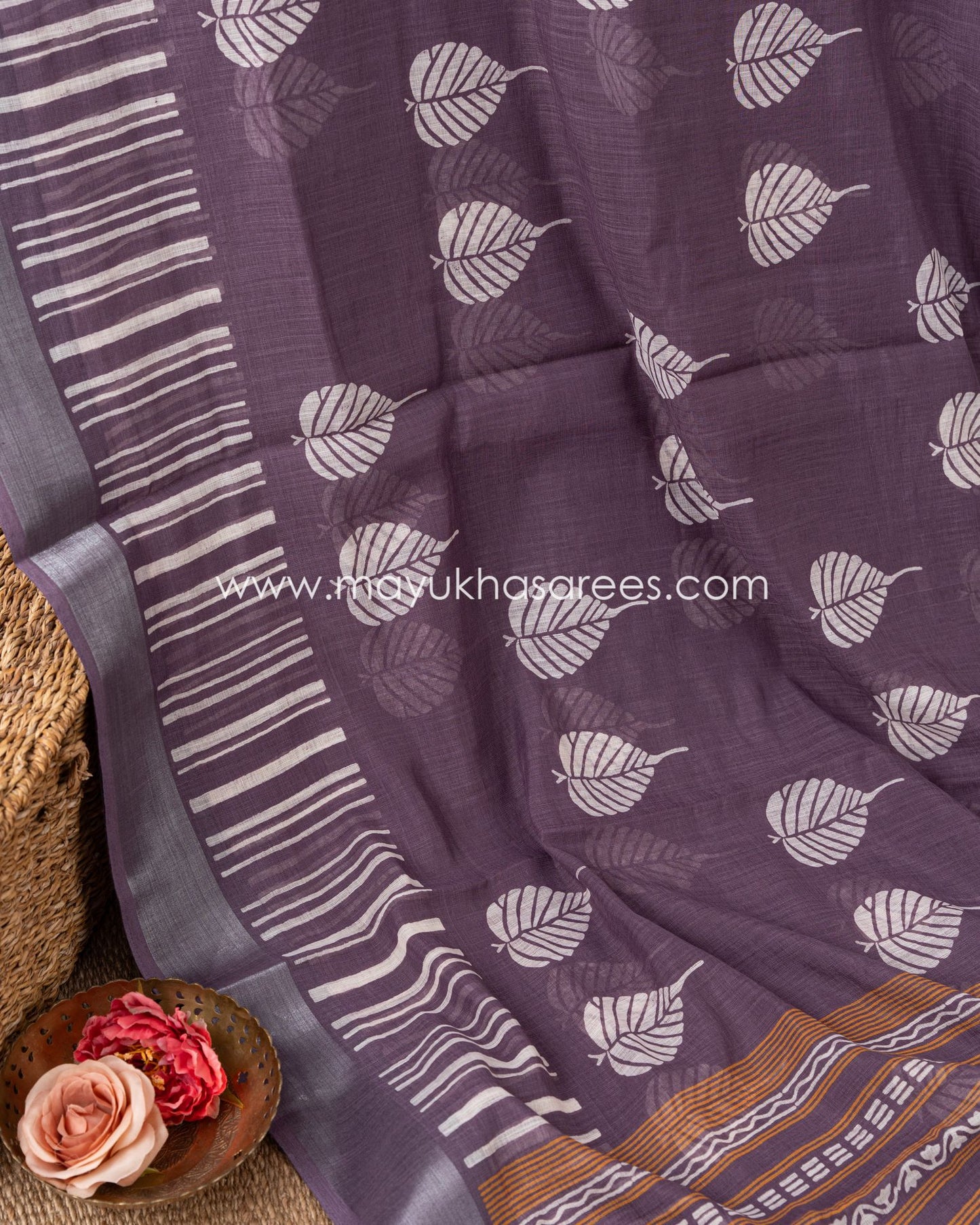 Chanderi Wine And White Cotton Silk Saree With Lace Blouse