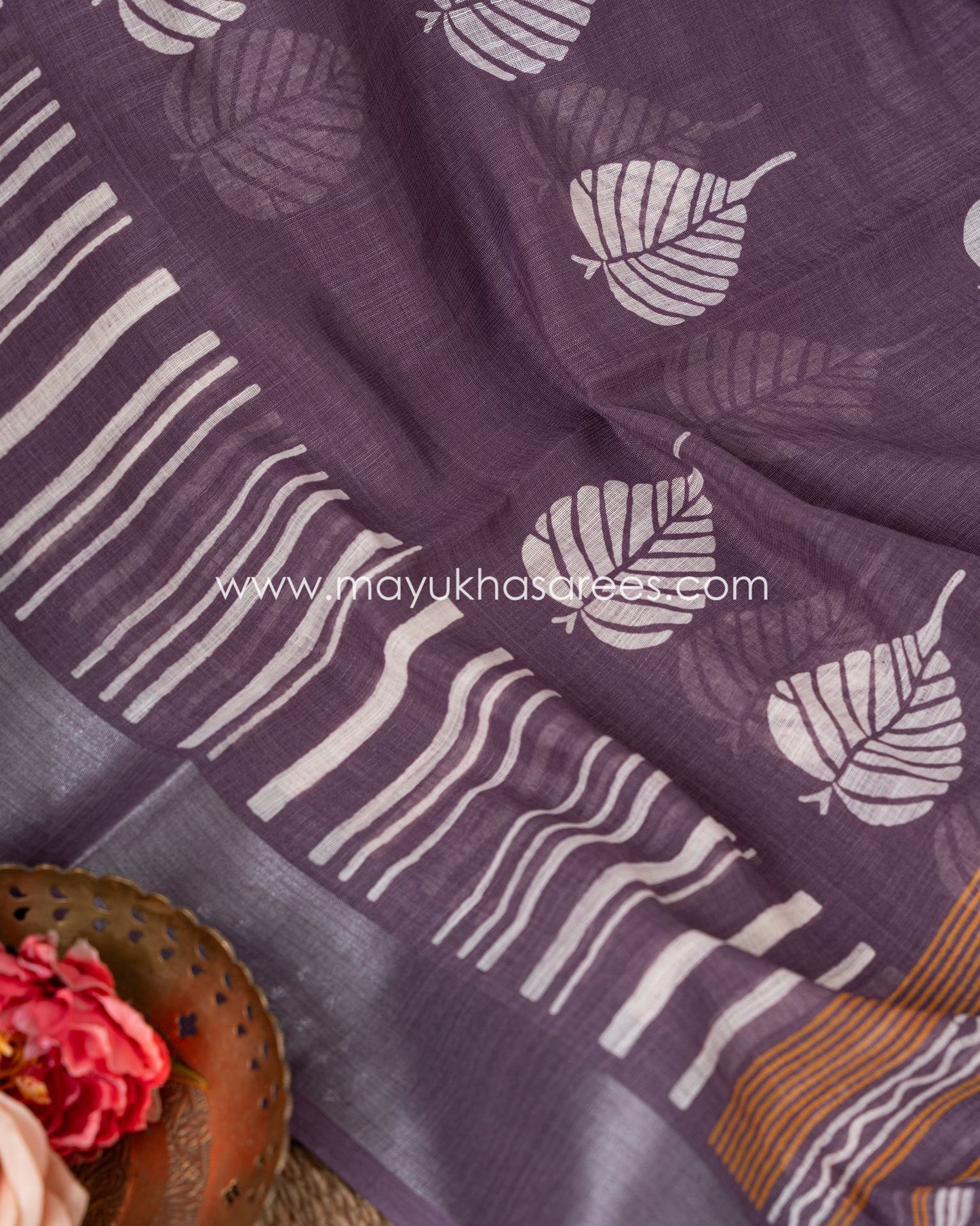 Chanderi Wine And White Cotton Silk Saree With Lace Blouse