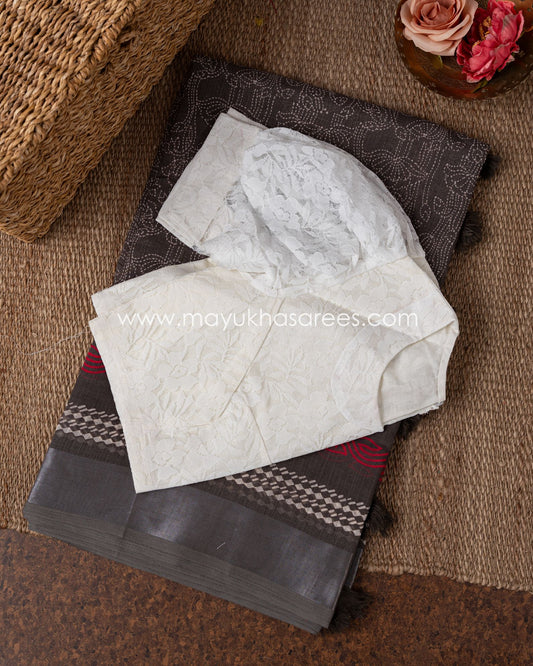Chanderi Silk Fusion: Brown And White Saree With Lace Blouse