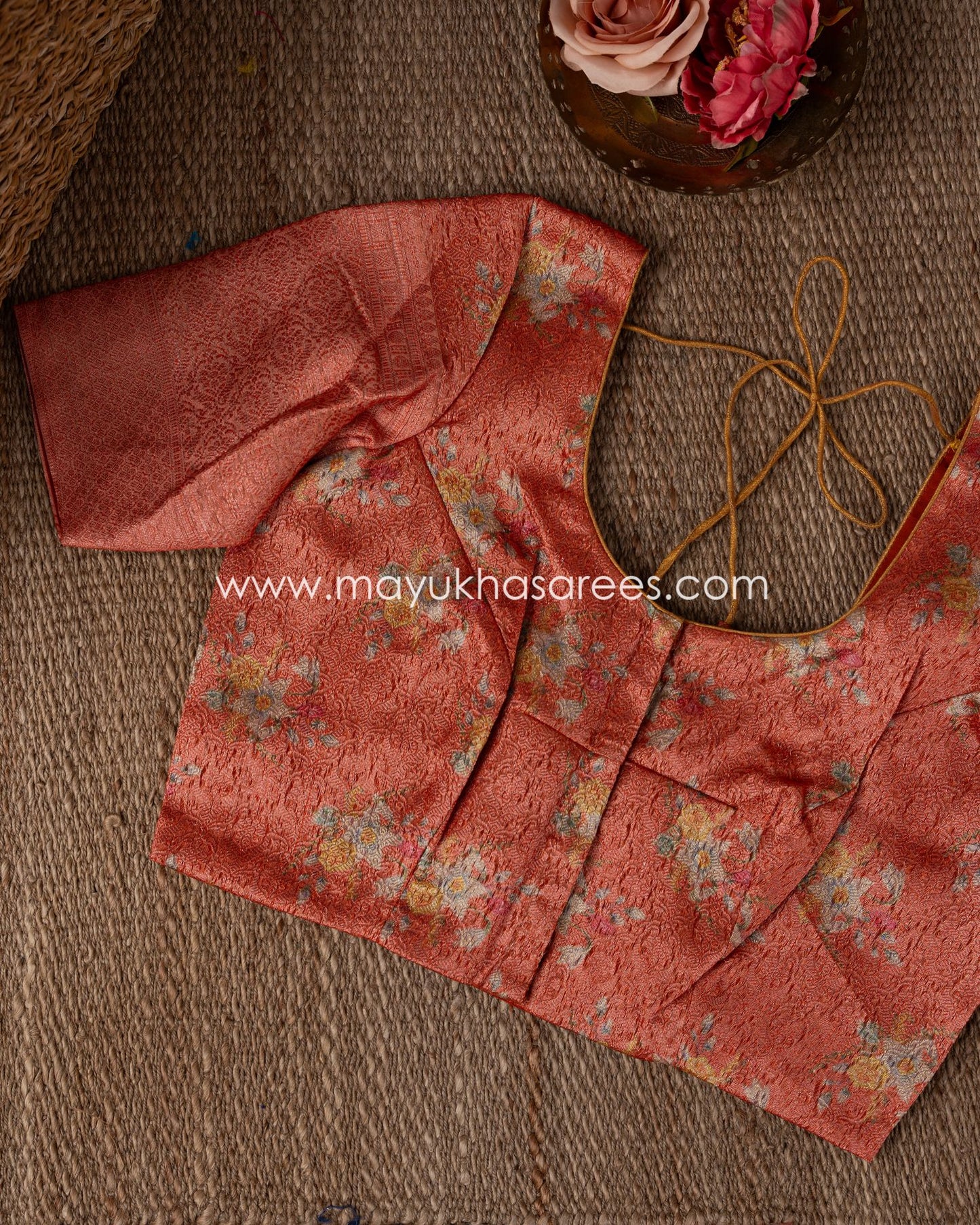 Pastel Pink Banarasi Kora Saree With Stitched Custom Blouse Size 38-44