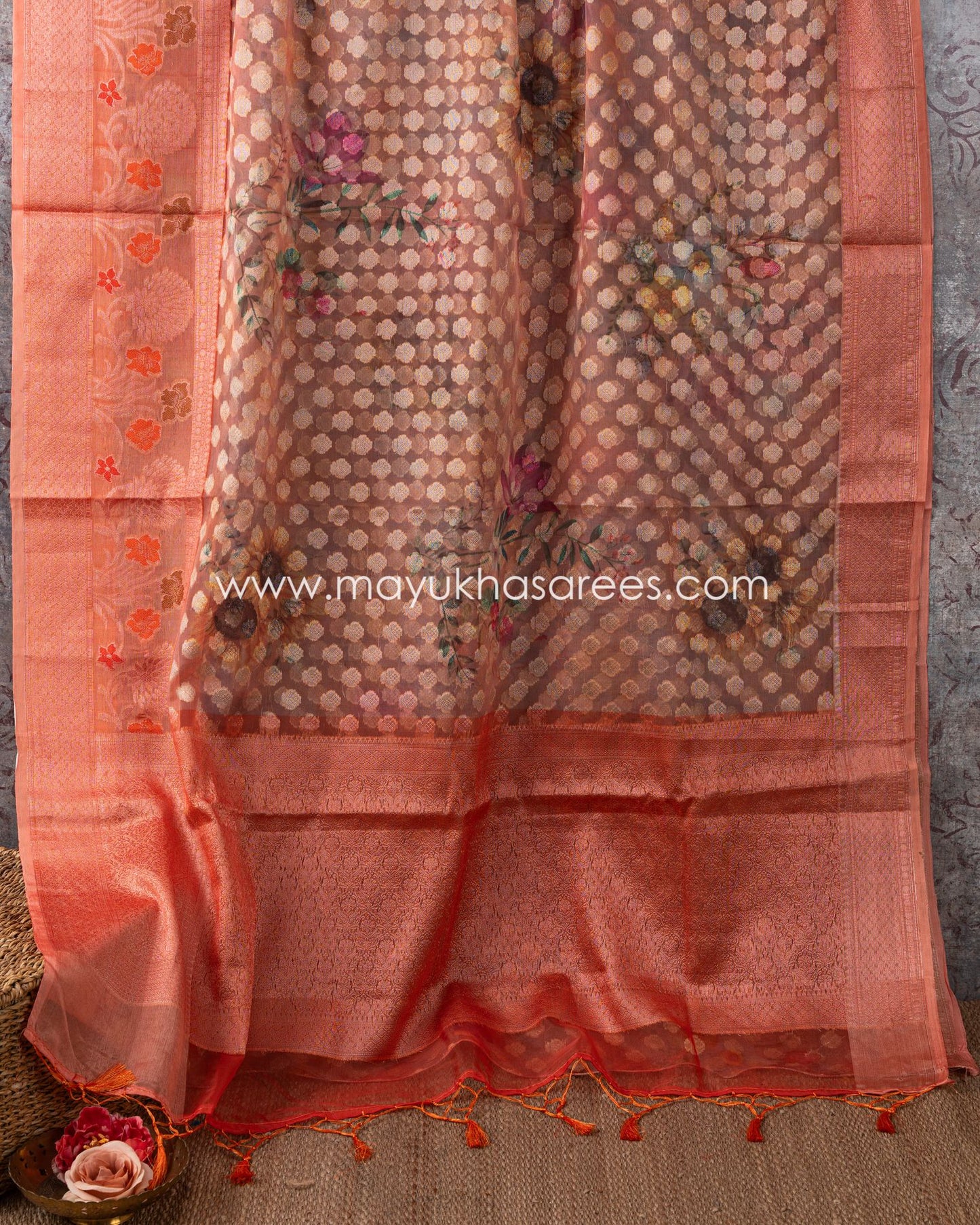 Pastel Pink Banarasi Kora Saree With Stitched Custom Blouse Size 38-44