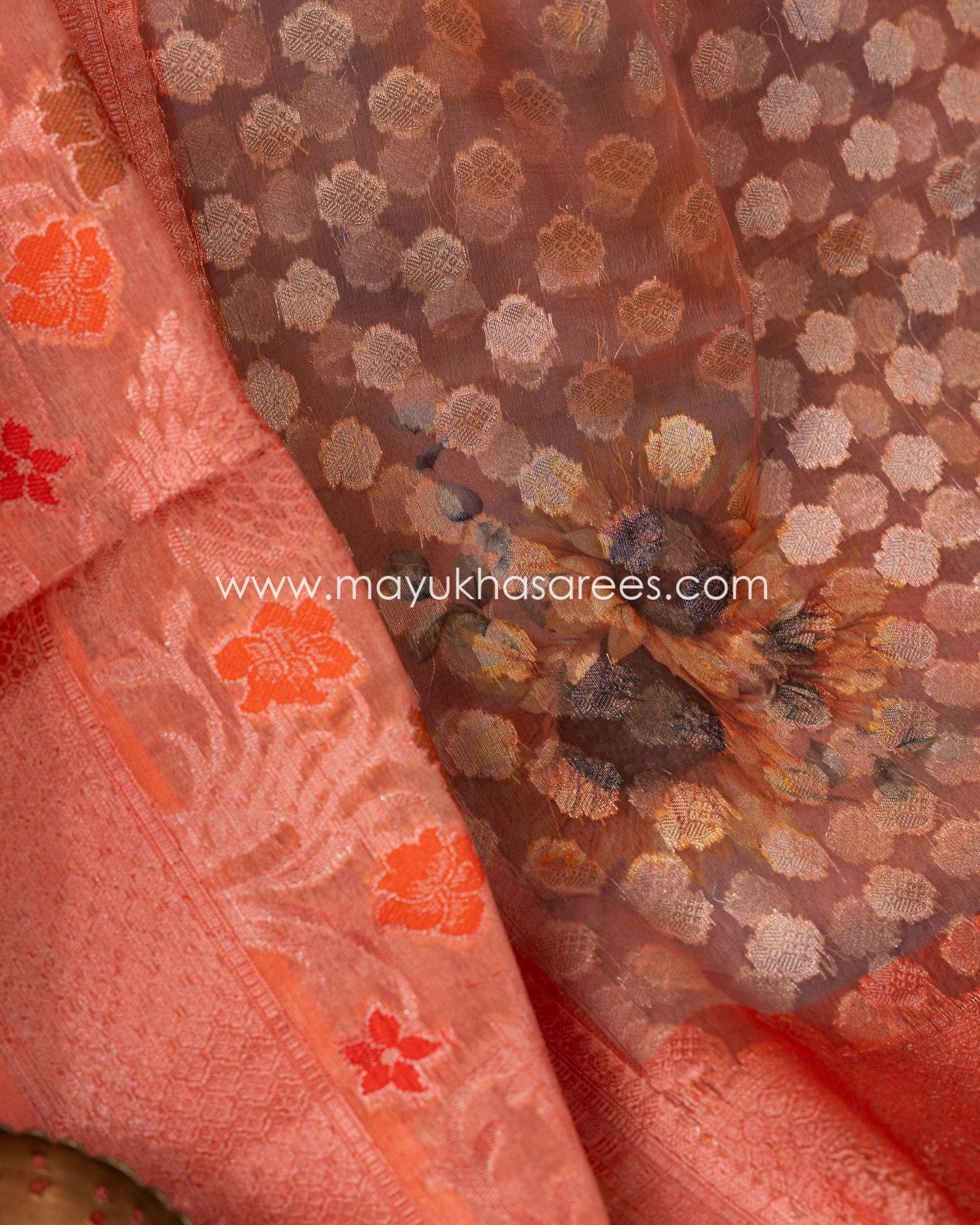 Pastel Pink Banarasi Kora Saree With Stitched Custom Blouse Size 38-44