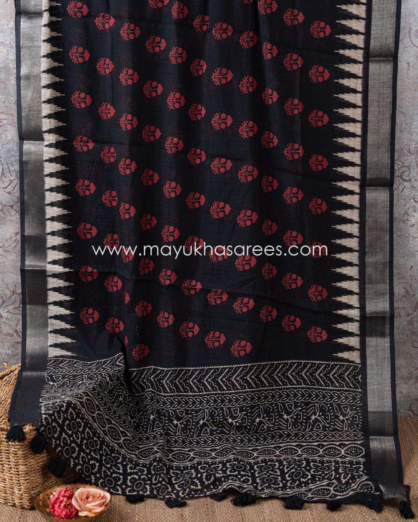 Silk And Lace Fusion: Black And White Chanderi Saree With Stitched Custom Blouse