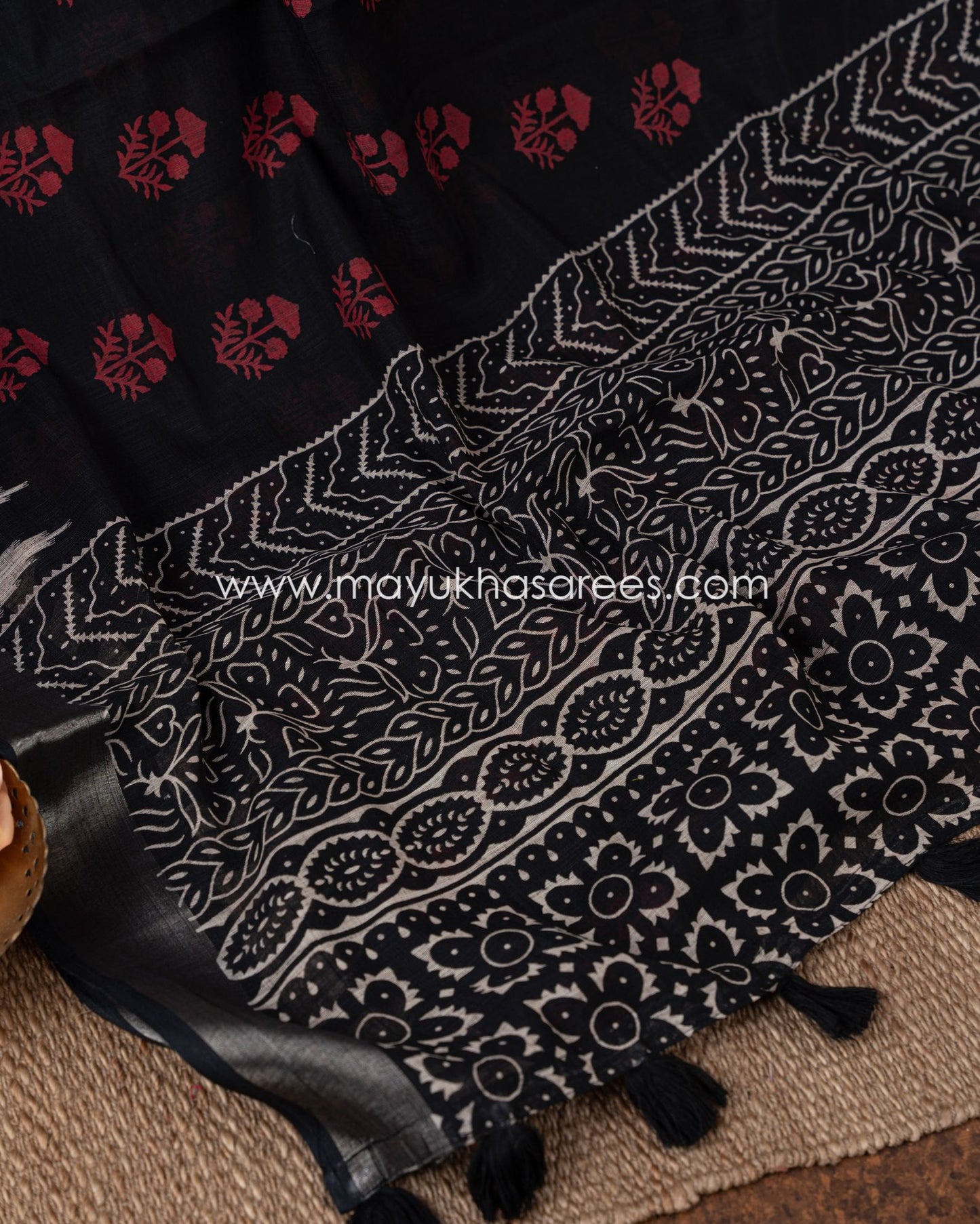 Silk And Lace Fusion: Black And White Chanderi Saree With Stitched Custom Blouse