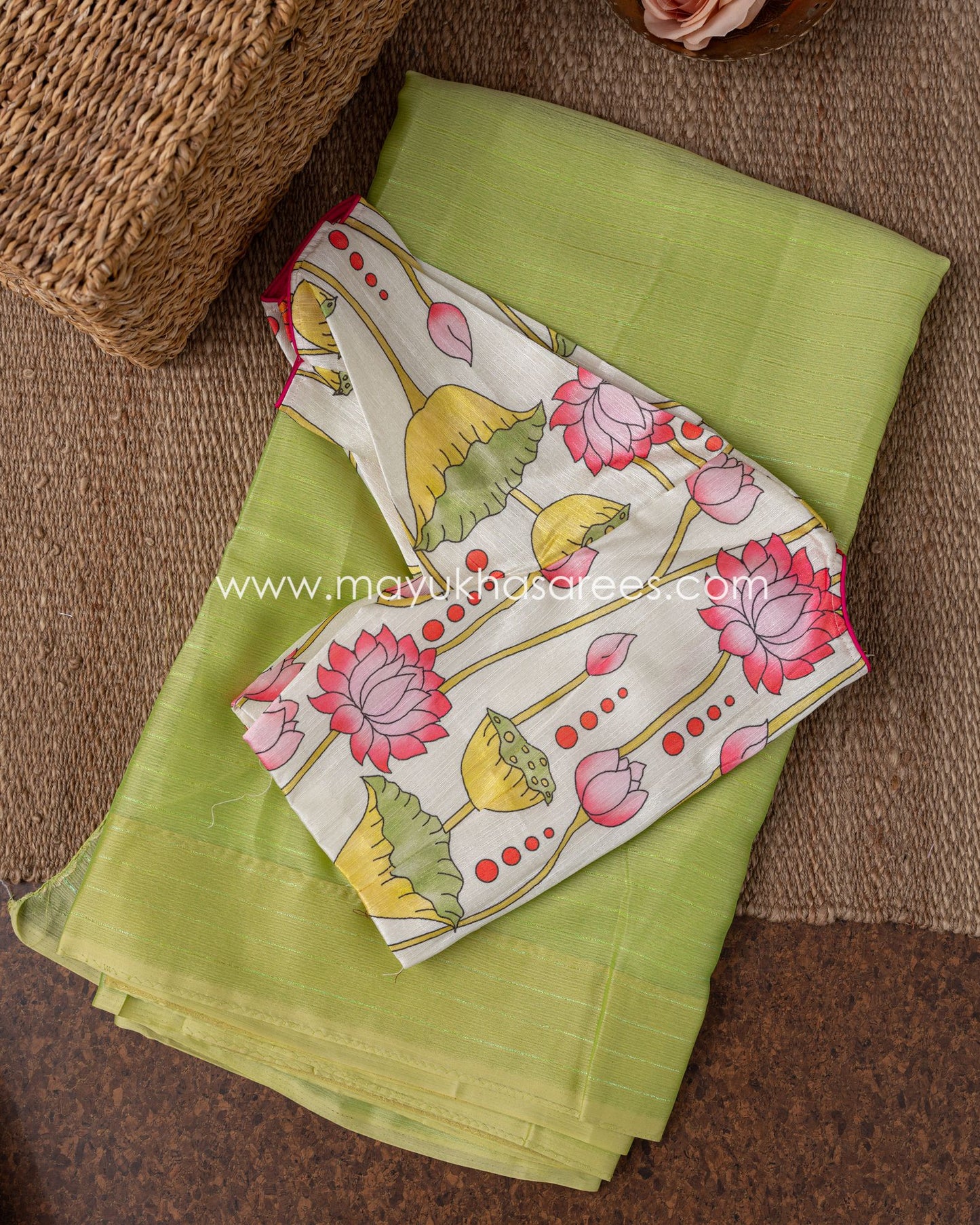 Kalamkari Bliss: Pure Silk Chiffon Saree With Multi Color Leaf