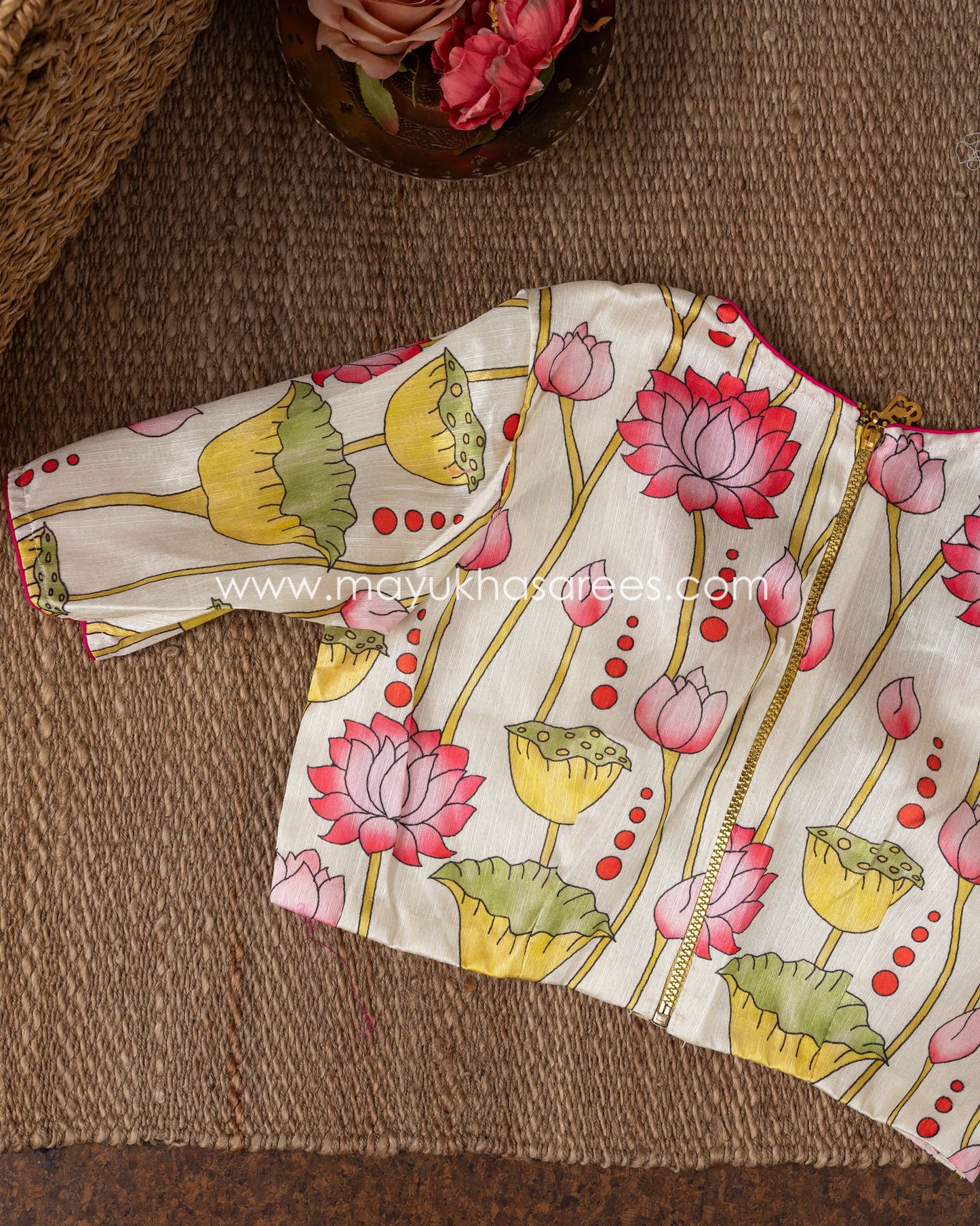 Peach Blossom Silk Saree With Kalamkari Blouse - Chiffon Weave