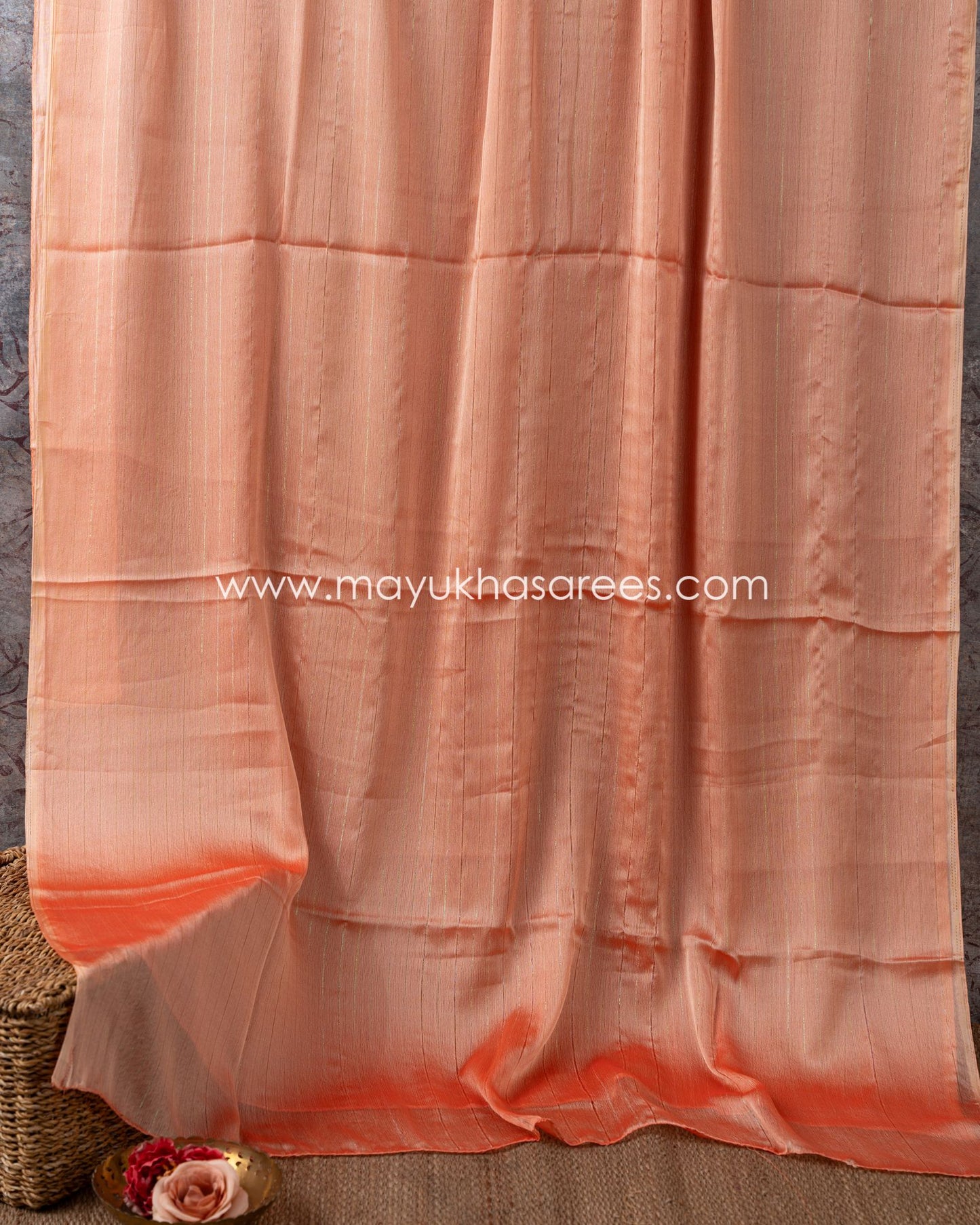 Peach Blossom Silk Saree With Kalamkari Blouse - Chiffon Weave
